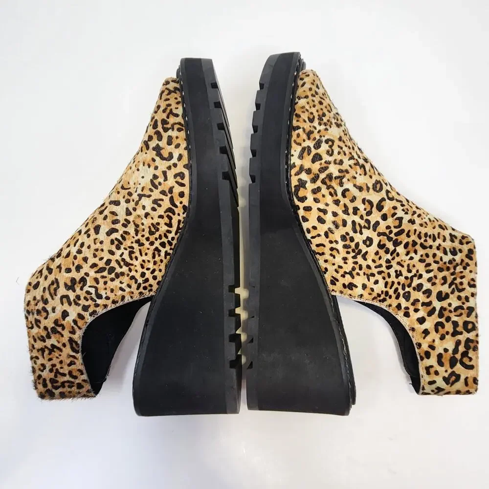 Cecelia New York Gianna Leopard Print Calf Hair Wedge Sandal Women Size 8M